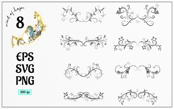 Calligraphic Swirl Flower Set: Web Elements & Graphics