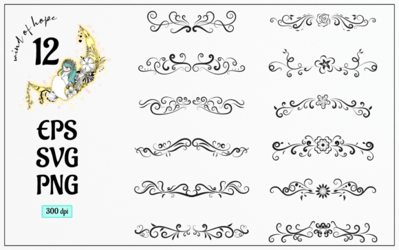 Calligraphic Swirl Line Border Elements: Graphics & Web Elements