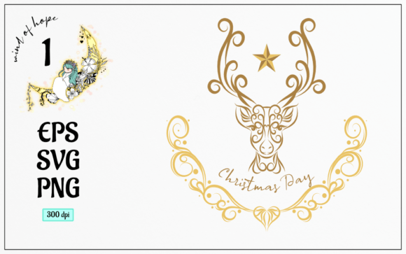 Christmas Reindeer Swirl Calligraphic Graphics
