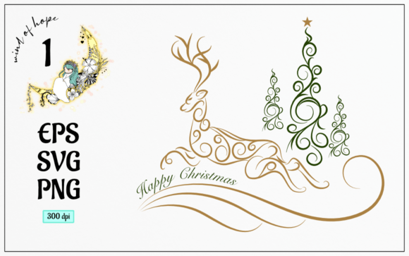 Christmas Reindeer with Pine Tree Swirl Graphics