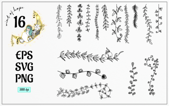 Leaves Doodle Line Border: Web Elements & Graphics for Local Branding